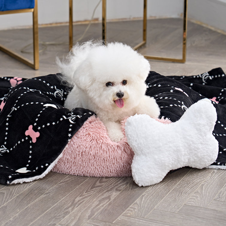 Juicy Couture Plush Paw Heart Pet Sherpa Blanket Bone Pillow Set